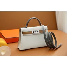 Hermes Mini Kelly II Handbag in original epsom leather nata/chai/gris meyer with gold hardware(handmade)