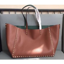 Valentino Rockstud Double Reversible Tote Bag 0501 Brown/Green