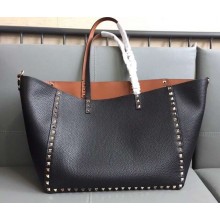 Valentino Rockstud Double Reversible Tote Bag 0501 Black/Brown