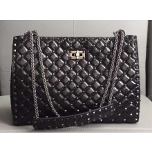 Valentino Rockstud Spike Tote Bag 0346 Crinkled Black