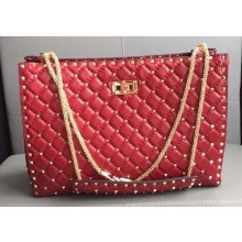 Valentino Rockstud Spike Tote Bag 0346 Red