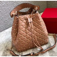 Valentino Rockstud Spike Large Bucket Bag 0059 Apricot