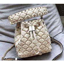 Valentino Rockstud Spike Small Bucket Bag 0059 Creamy
