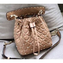 Valentino Rockstud Spike Small Bucket Bag 0059 Apricot