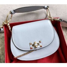 Valentino Leather Vintage Saddle Bag 0034 Baby Blue 2019