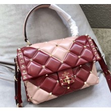 Valentino Candystud Medium Top Handle Bag 0055 V Inlay Nude Pink/Burgundy