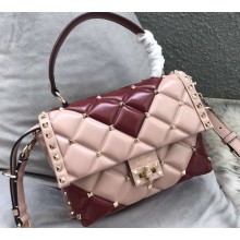 Valentino Candystud Medium Top Handle Bag 0055 V Inlay Burgundy/Nude Pink