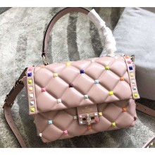 Valentino Candystud Medium Top Handle Bag 0055 Multicolor Studs Nude Pink