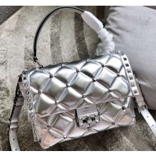 Valentino Candystud Medium Top Handle Bag 0055 Metallic Silver