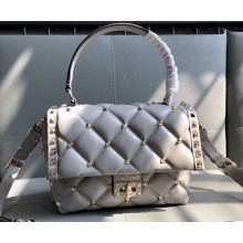 Valentino Candystud Medium Top Handle Bag 0055 Light Gray