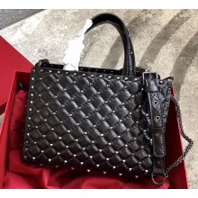 Valentino Rockstud Spike Chain Tote Bag 0061 Crinkled Black