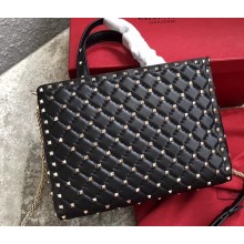 Valentino Rockstud Spike Chain Tote Bag 0061 Black