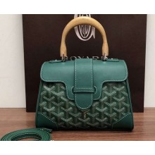 Goyard Wooden Handle Saigon Mini Tote Bag with Shoulder Strap Green