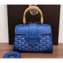 Goyard Wooden Handle Saigon Mini Tote Bag with Shoulder Strap Blue