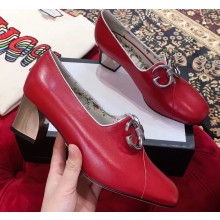 Gucci GG Mirrored Detail Rose Print Mid Heel Pumps Red 2019