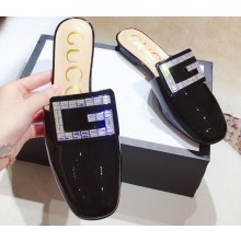 Gucci Crystal G Slipper Patent Black 2019