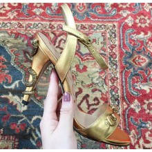 Gucci Snake Heel 9cm Horsebit Leather Sandals Gold 2019