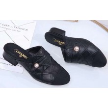 Chanel Heel 3cm Grosgrain and Calfskin Quilting Mules Black 2019