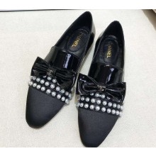 Chanel Grosgrain Loafers with Pearls and Bow G34249 Patent Black 2019