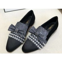 Chanel Grosgrain Loafers with Pearls and Bow G34249 Glitter Silver Gray 2019