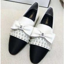Chanel Grosgrain Loafers with Pearls and Bow G34249 White 2019