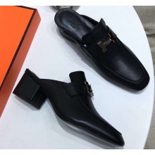 Hermes Heel 4.5cm Paradis Mules With Palladium-Plated H Buckle All Black