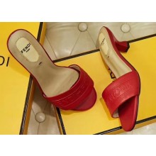 Fendi Heel 3.5cm Fendi Roma Embossed Slides Red 2019