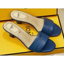 Fendi Heel 3.5cm Fendi Roma Embossed Slides Blue 2019
