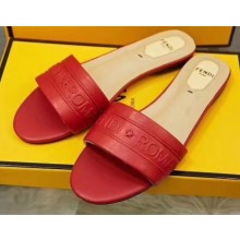 Fendi Fendi Roma Embossed Flat Slides Red 2019