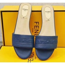 Fendi Fendi Roma Embossed Flat Slides Blue 2019
