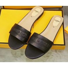 Fendi Fendi Roma Embossed Flat Slides Black 2019