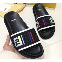 Fendi Slides Multicolour FF Logo Canvas Black 2019