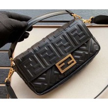 Fendi All-Over FF Motif Leather Medium Baguette Bag Black 2019