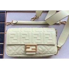Fendi All-Over FF Motif Leather Medium Baguette Bag Pale Yellow 2019