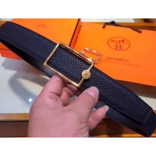 Hermes Width 3.2cm Oscar Buckle Reversible Leather Belt Navy Blue/Gold