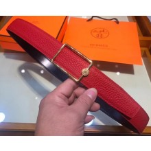 Hermes Width 3.2cm Oscar Buckle Reversible Leather Belt Red/Gold