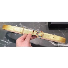 Dolce & Gabbana Width 2.5cm Dauphine Calfskin Belt Gold with Gold Crystals Logo