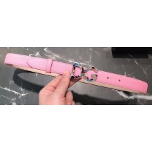 Dolce & Gabbana Width 2.5cm Dauphine Calfskin Belt Pink with Silver Crystals Logo