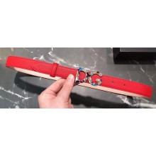 Dolce & Gabbana Width 2.5cm Dauphine Calfskin Belt Red with Silver Crystals Logo