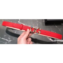 Dolce & Gabbana Width 2.5cm Dauphine Calfskin Belt Red with Gold Crystals Logo