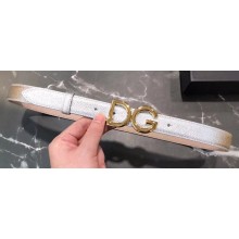 Dolce & Gabbana Width 2.5cm Dauphine Calfskin Belt Silver with Gold Logo