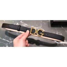 Dolce & Gabbana Width 2.5cm Dauphine Calfskin Belt Black with Gold Logo