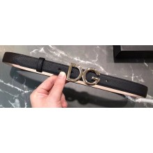 Dolce & Gabbana Width 2.5cm Dauphine Calfskin Belt Black with Silver Logo