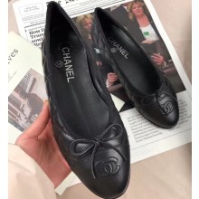 Chanel Leather Classic Bow Ballerinas Flats Quilted All Black