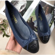 Chanel Leather Classic Bow Ballerinas Flats Bi-color Dark Blue/Black