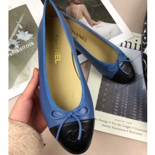 Chanel Leather Classic Bow Ballerinas Flats Bi-color Blue/Black