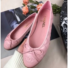 Chanel Leather Classic Bow Ballerinas Flats Quilted Pink