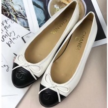 Chanel Leather Classic Bow Ballerinas Flats Bi-color White/Black