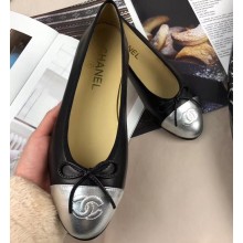 Chanel Leather Classic Bow Ballerinas Flats Bi-color Black/Silver