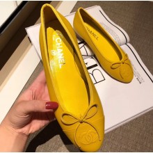 Chanel Lambskin Classic Bow Ballerinas Flats Yellow